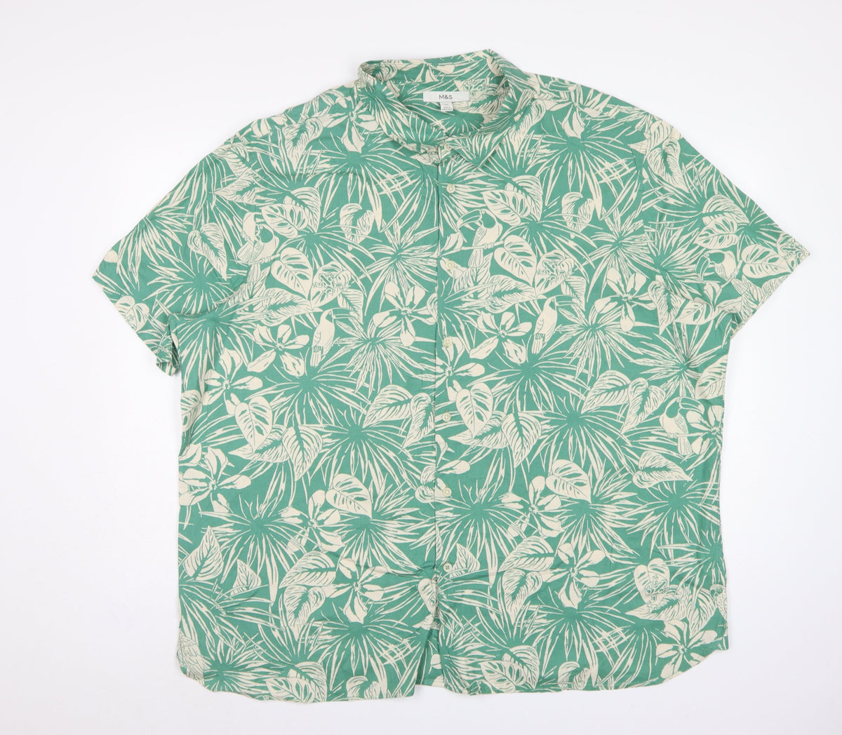 Marks & Spencer Men Green 3XL Tropical Hawaiian Cotton Shirt
