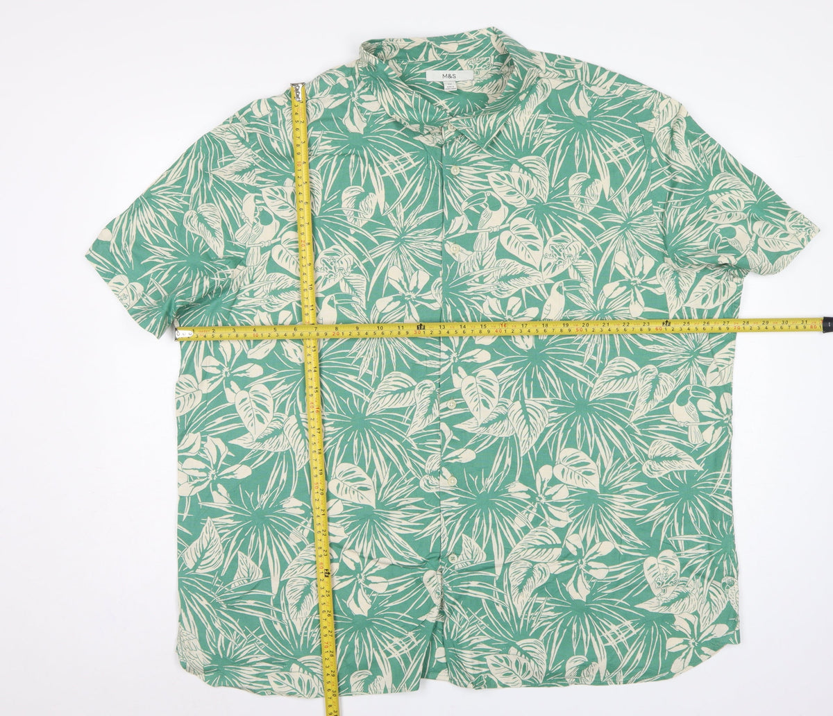 Marks & Spencer Men Green 3XL Tropical Hawaiian Cotton Shirt
