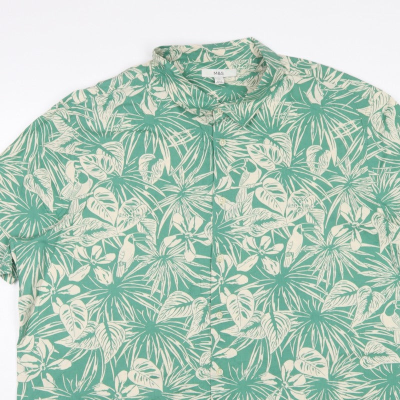 Marks & Spencer Men Green 3XL Tropical Hawaiian Cotton Shirt