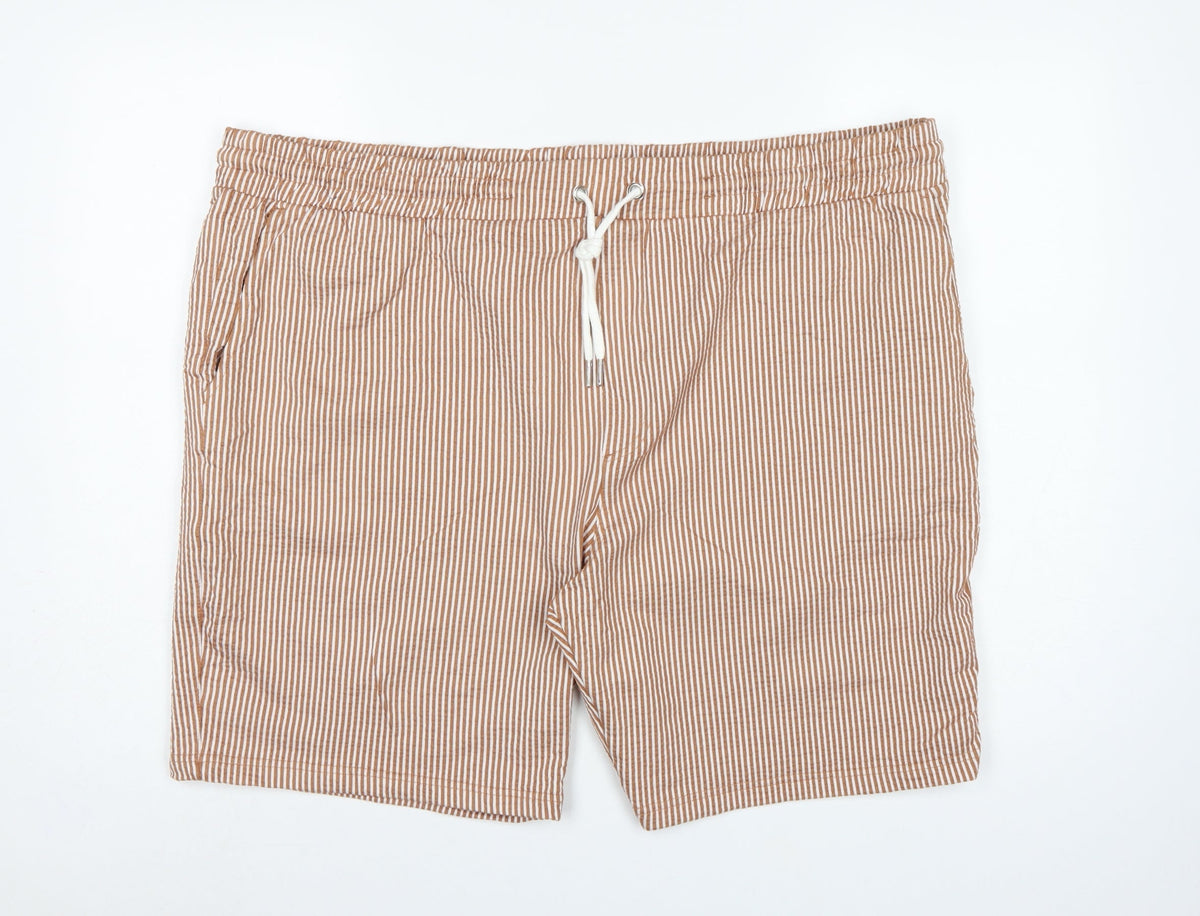 Marks and Spencer Men Brown White Stripe Drawstring Shorts 3XL 46in