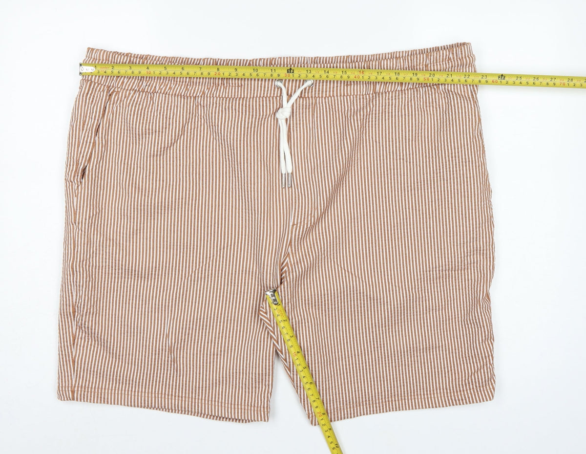 Marks and Spencer Men Brown White Stripe Drawstring Shorts 3XL 46in