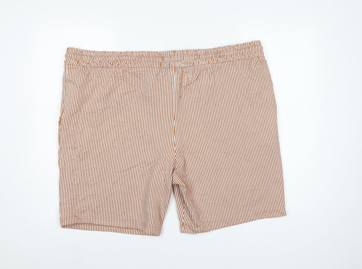 Marks and Spencer Men Brown White Stripe Drawstring Shorts 3XL 46in