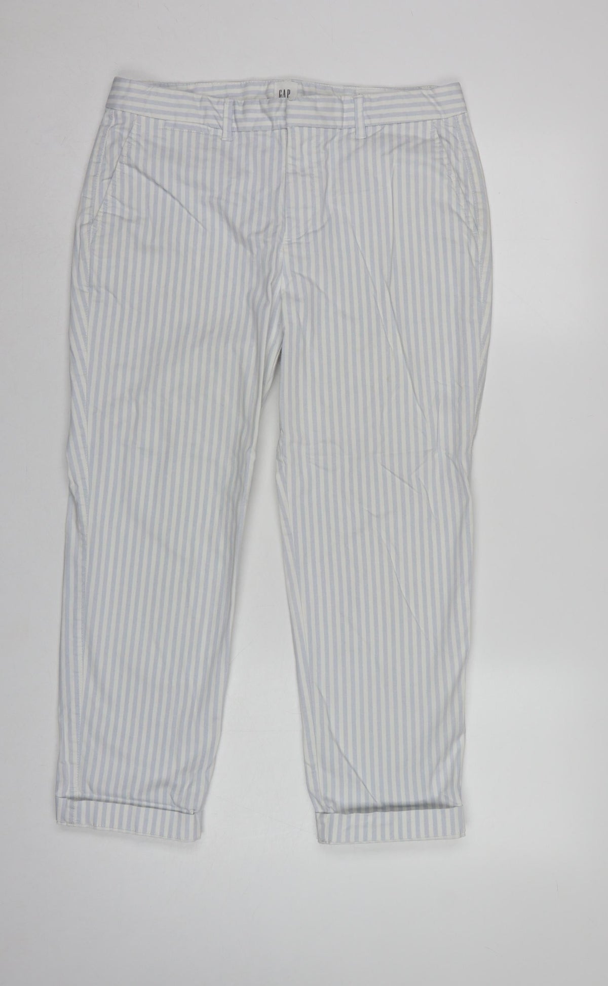 Gap Women White Blue Stripe UK 6 Slim City Crop Tapered Trousers