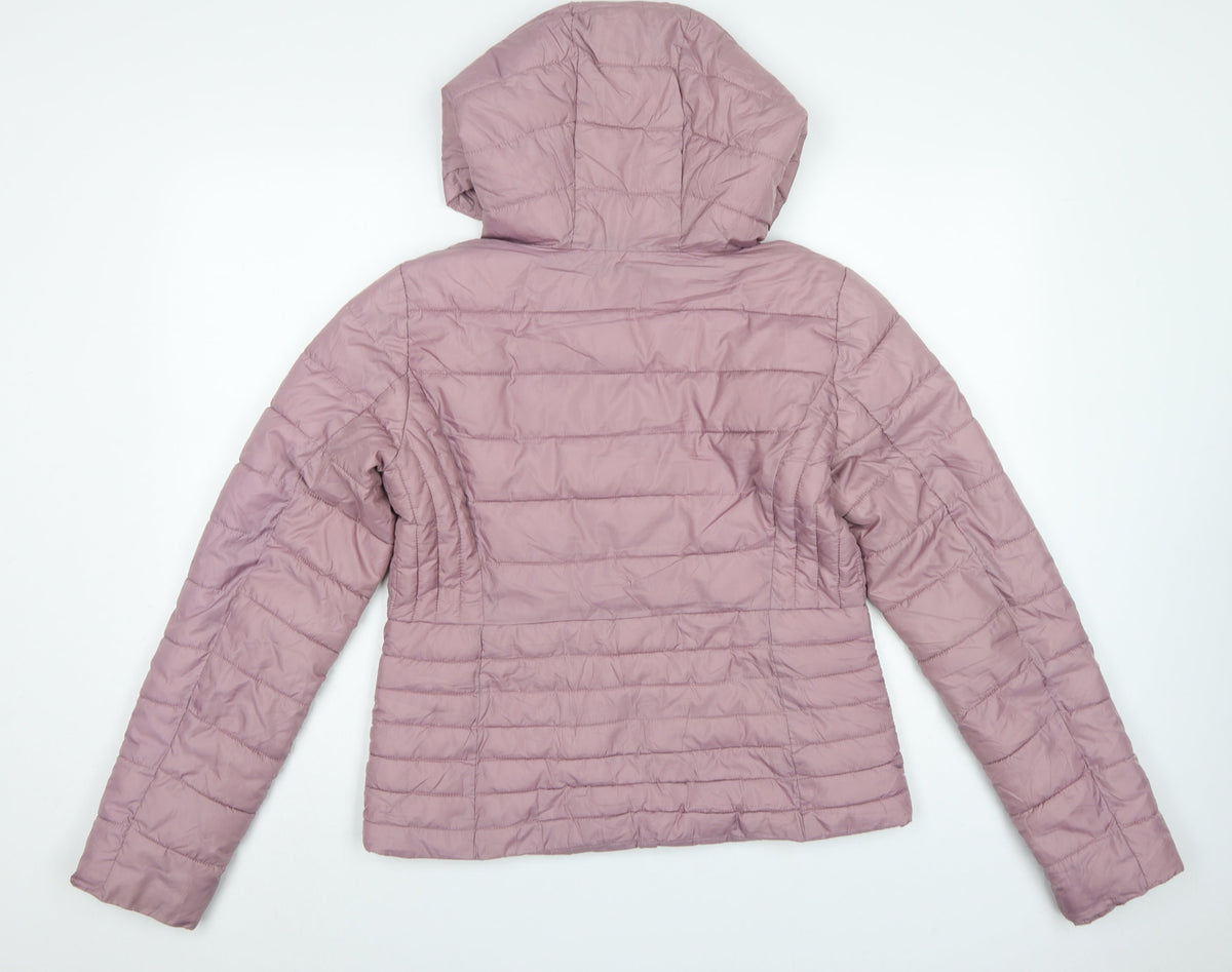 Zara Women Pink L Hooded Puffer Jacket Quilted Full Zip