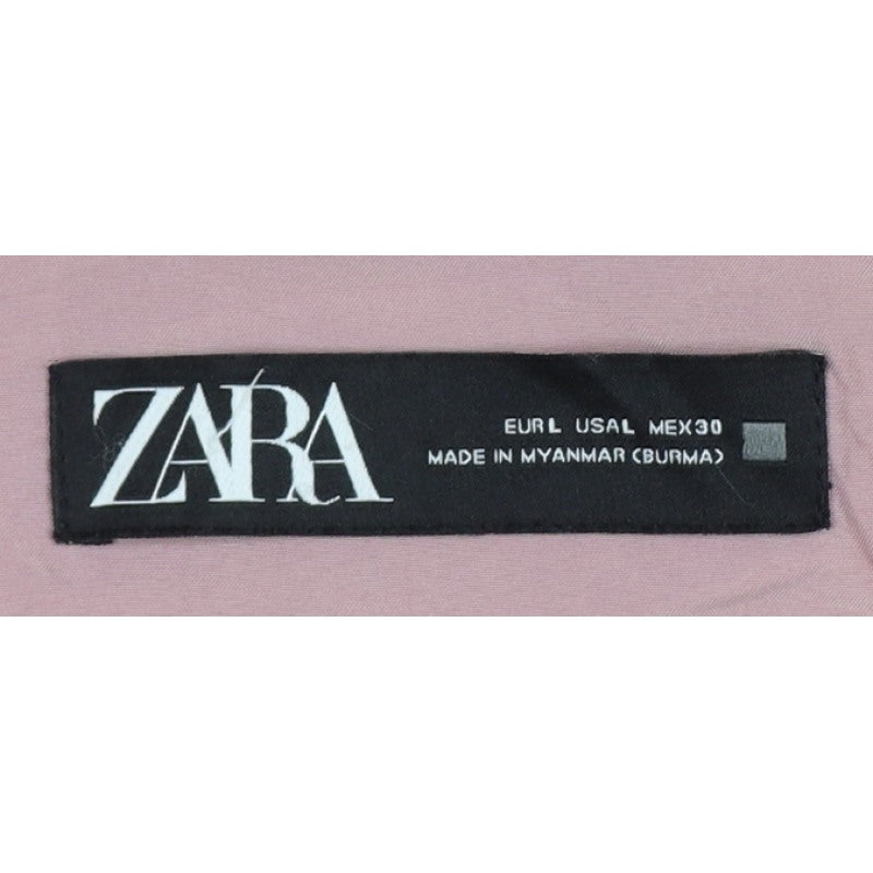 Zara Women Pink L Hooded Puffer Jacket Quilted Full Zip