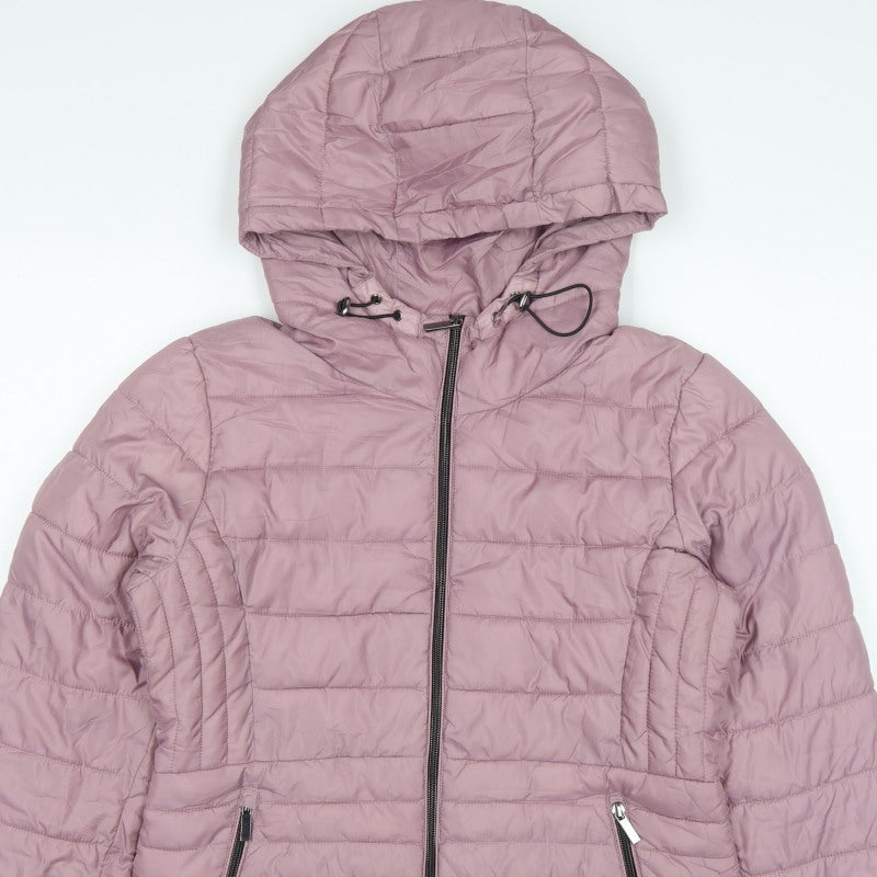 Zara Women Pink L Hooded Puffer Jacket Quilted Full Zip
