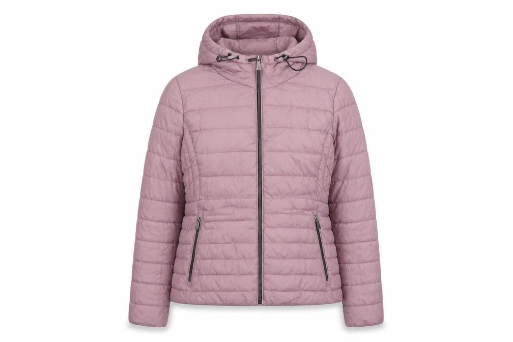 Zara Women Pink L Hooded Puffer Jacket Quilted Full Zip