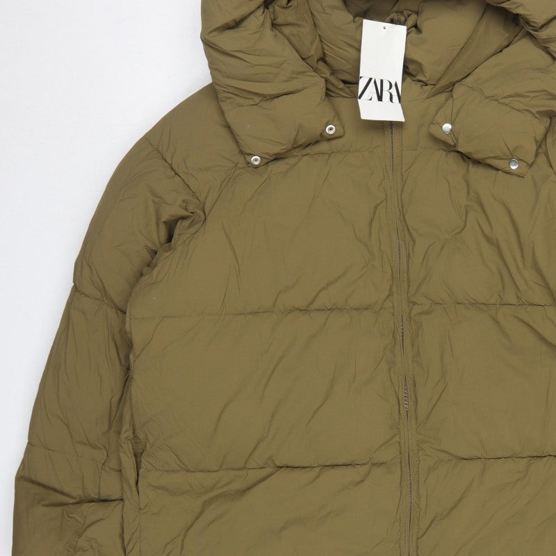 Zara Women Brown L Hooded Quilted Puffer Jacket Full Zip