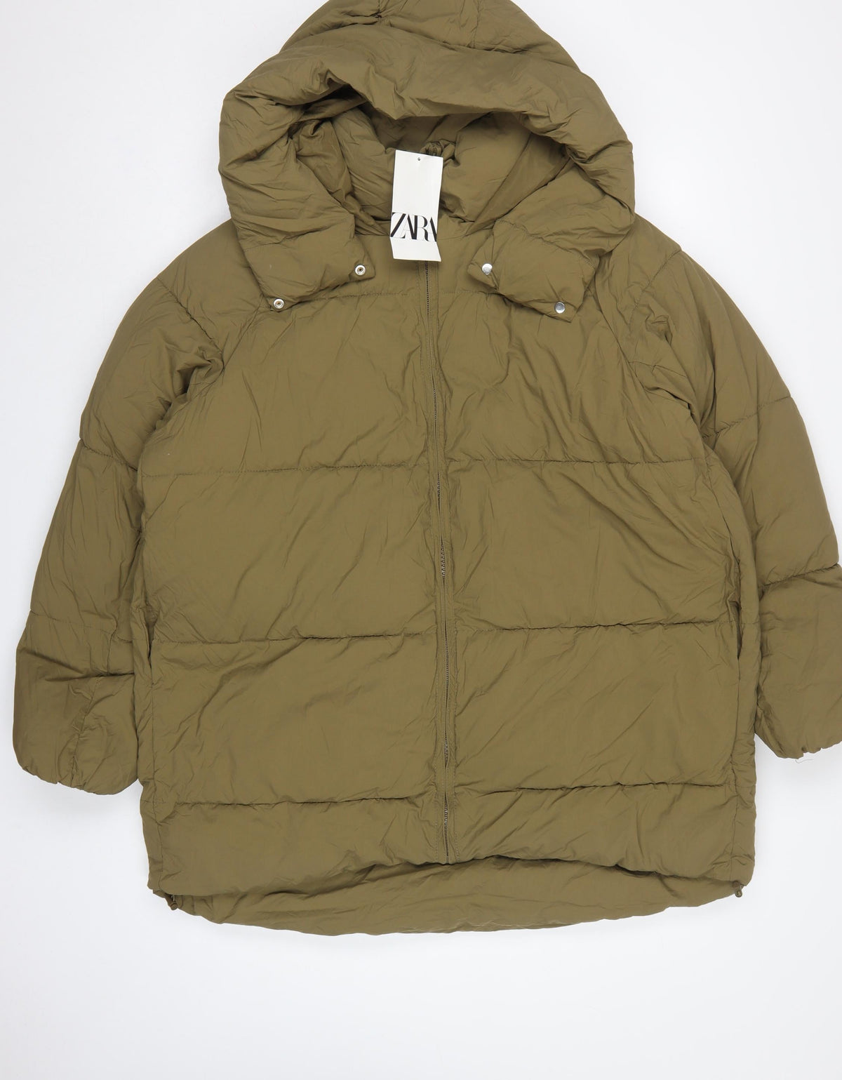 Zara Women Brown L Hooded Quilted Puffer Jacket Full Zip