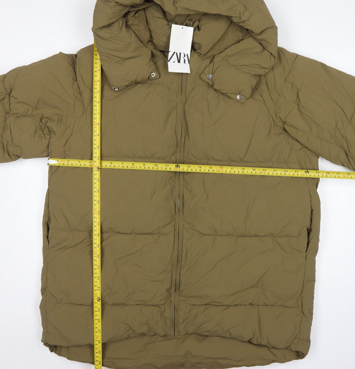 Zara Women Brown L Hooded Quilted Puffer Jacket Full Zip