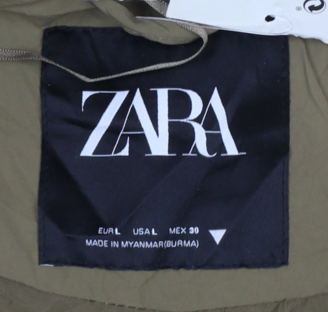 Zara Women Brown L Hooded Quilted Puffer Jacket Full Zip