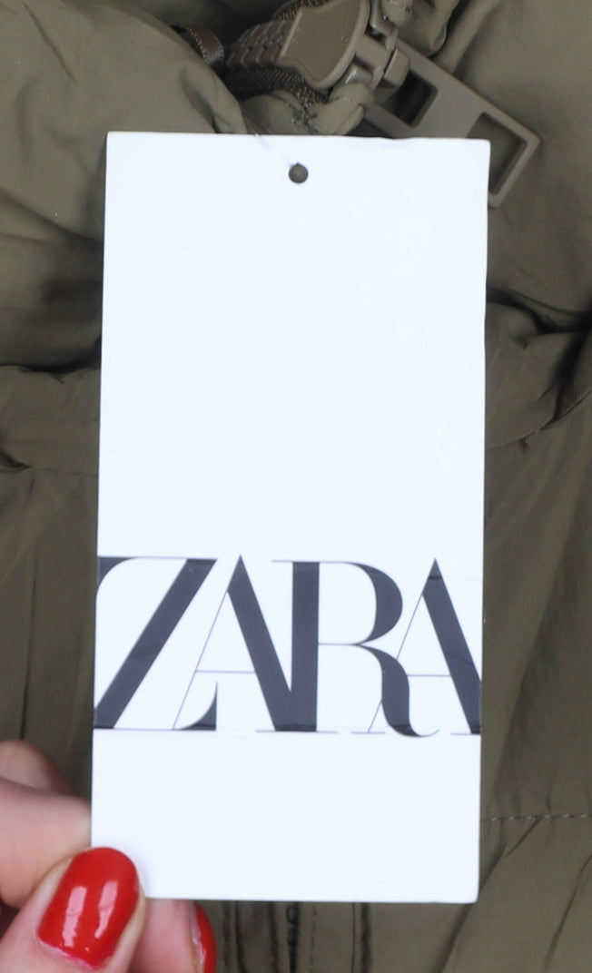 Zara Women Brown L Hooded Quilted Puffer Jacket Full Zip