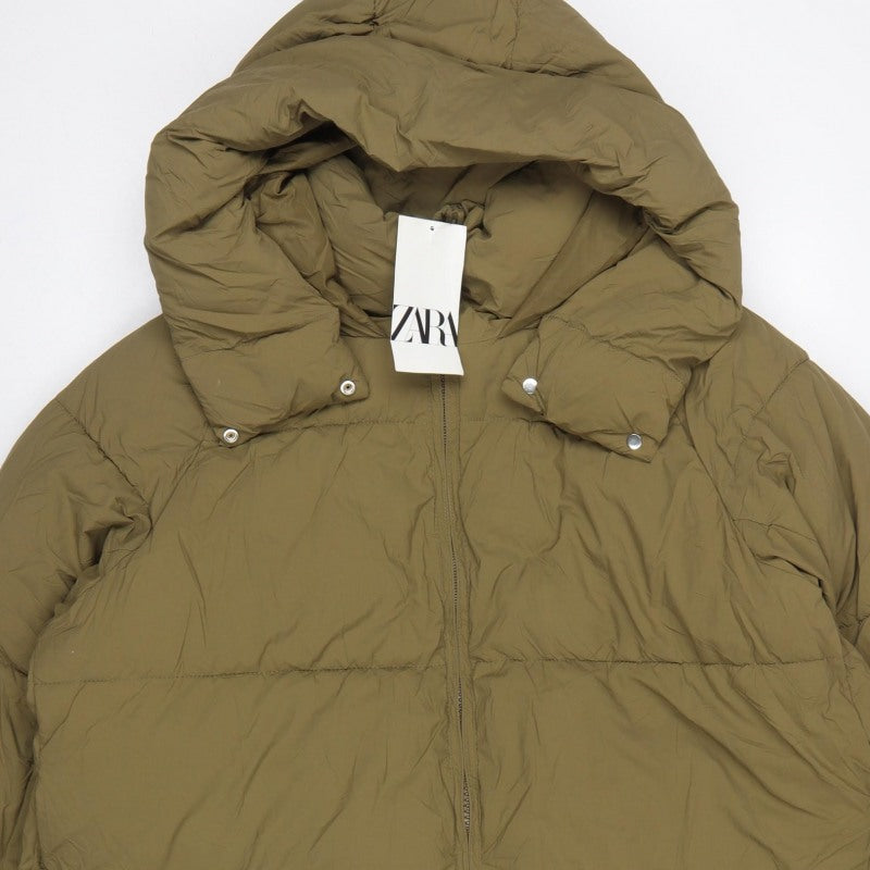 Zara Women Brown L Hooded Quilted Puffer Jacket Full Zip