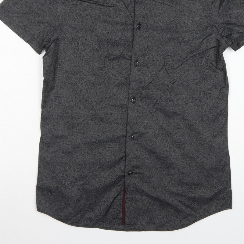 Burton Menswear London Men Grey Paisley Shirt M 38-40in Short Sleeve