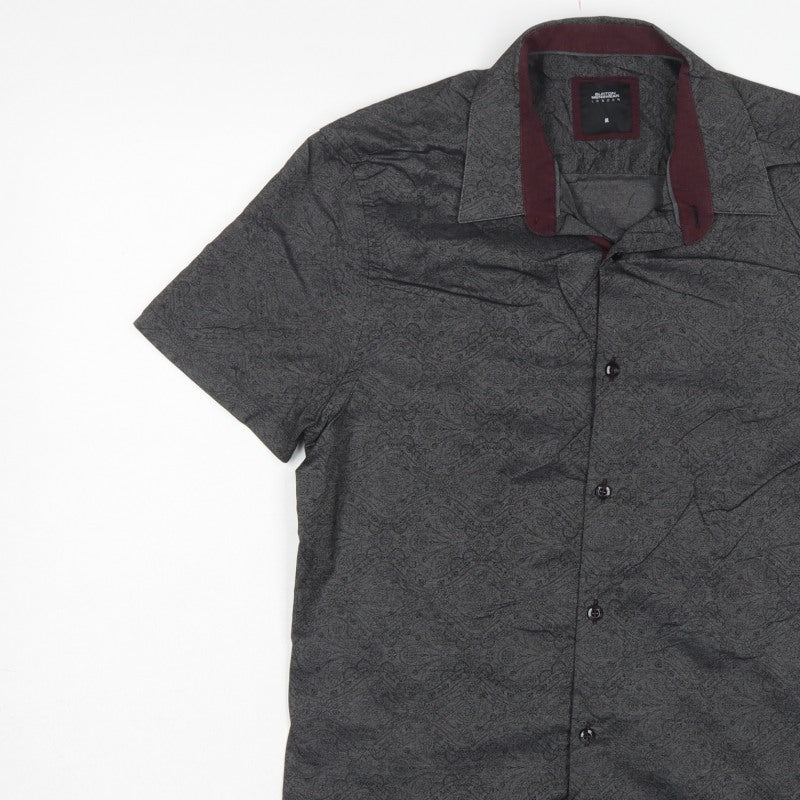 Burton Menswear London Men Grey Paisley Shirt M 38-40in Short Sleeve