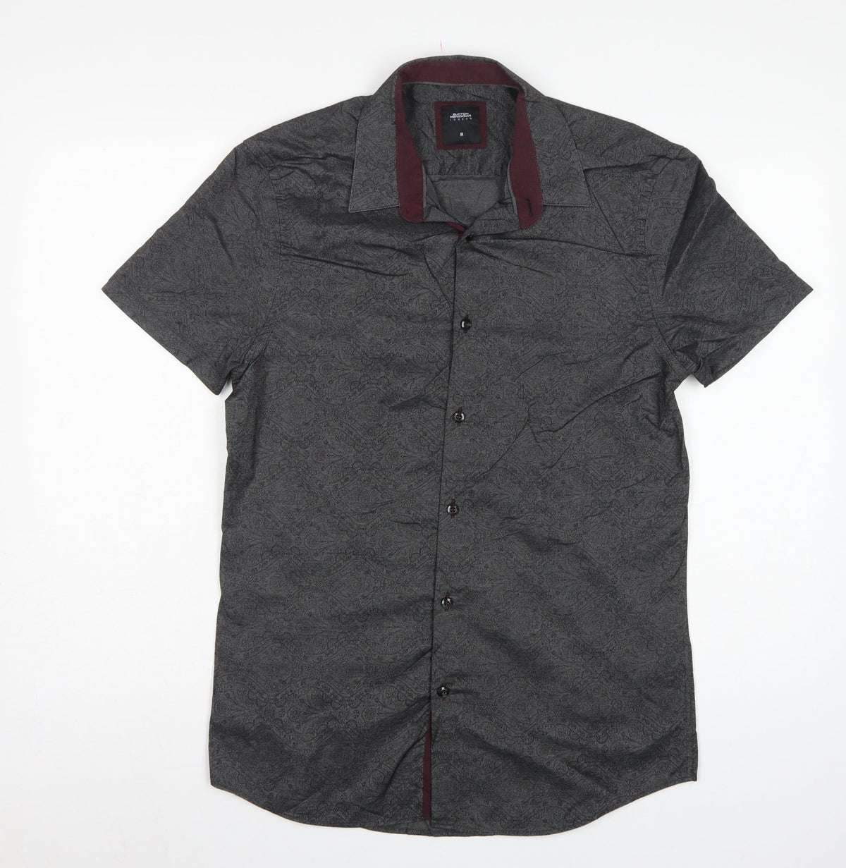 Burton Menswear London Men Grey Paisley Shirt M 38-40in Short Sleeve