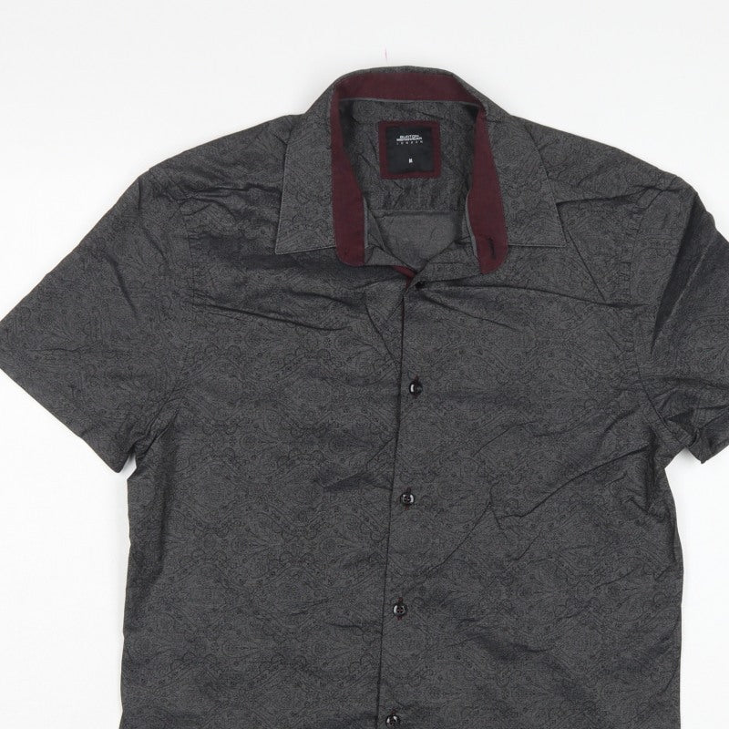 Burton Menswear London Men Grey Paisley Shirt M 38-40in Short Sleeve