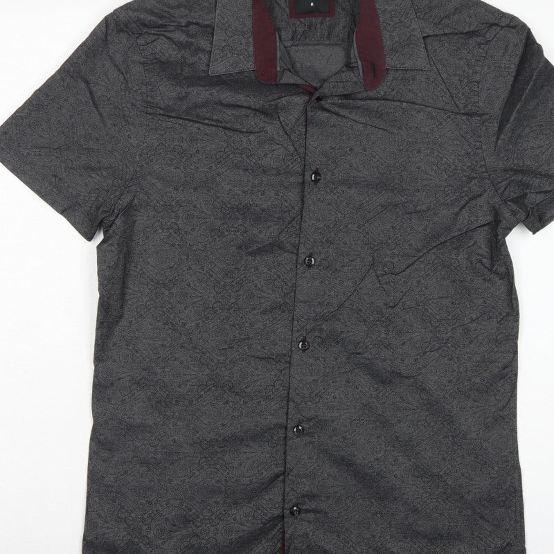 Burton Menswear London Men Grey Paisley Shirt M 38-40in Short Sleeve