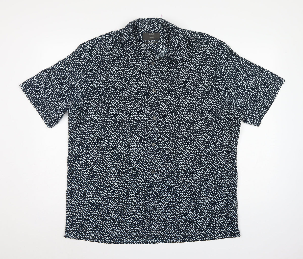 Marks & Spencer Men Black L Relaxed Fit Abstract Print Short Sleeve Shirt