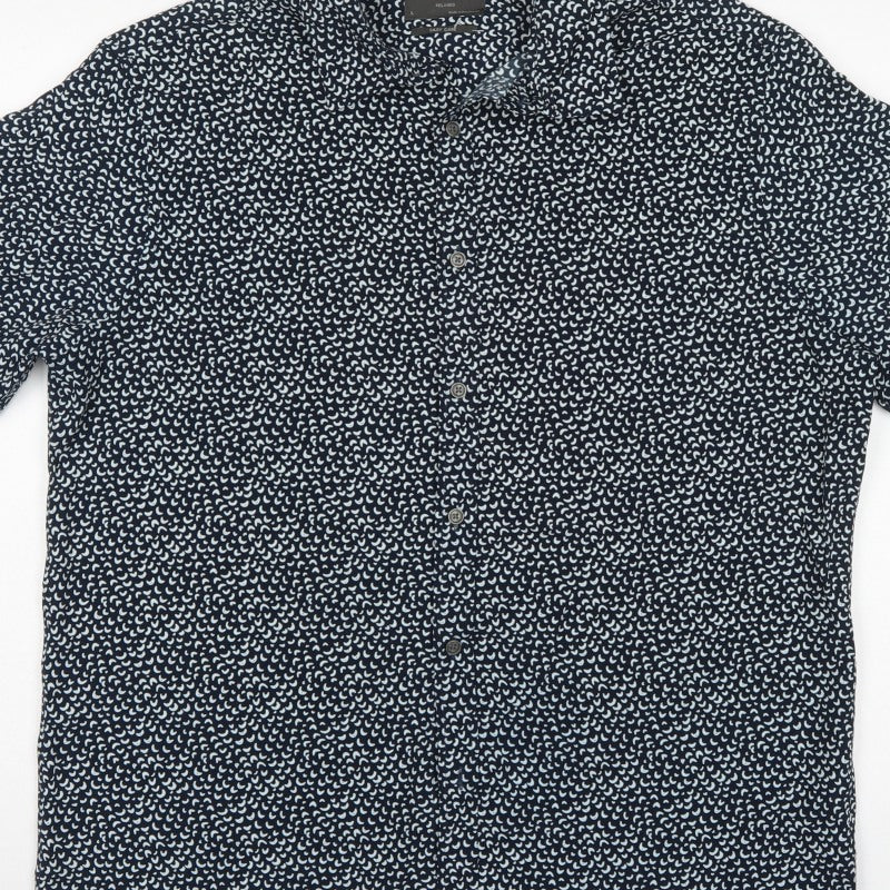 Marks & Spencer Men Black L Relaxed Fit Abstract Print Short Sleeve Shirt