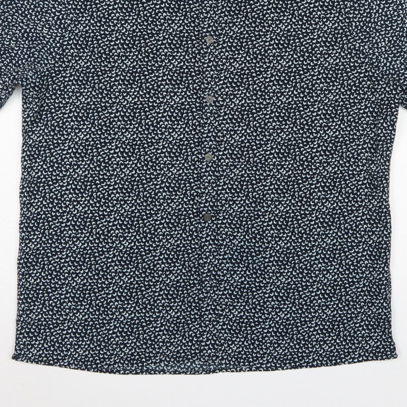 Marks & Spencer Men Black L Relaxed Fit Abstract Print Short Sleeve Shirt