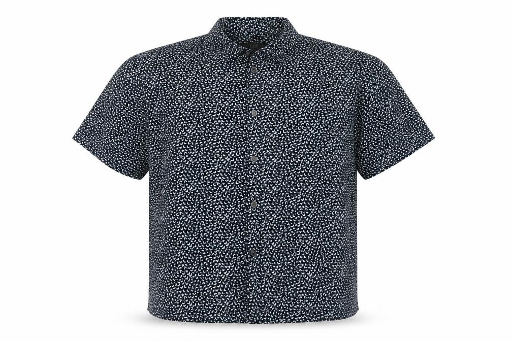 Marks & Spencer Men Black L Relaxed Fit Abstract Print Short Sleeve Shirt