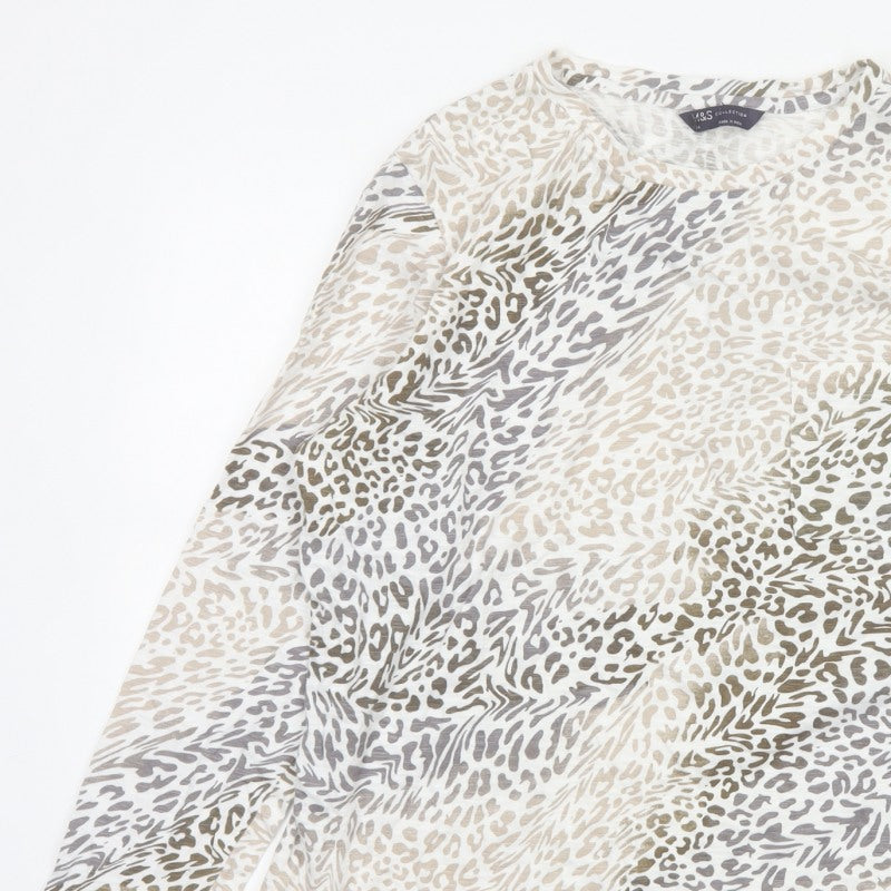 Marks and Spencer Women Beige Leopard Print Jersey Top Size 14