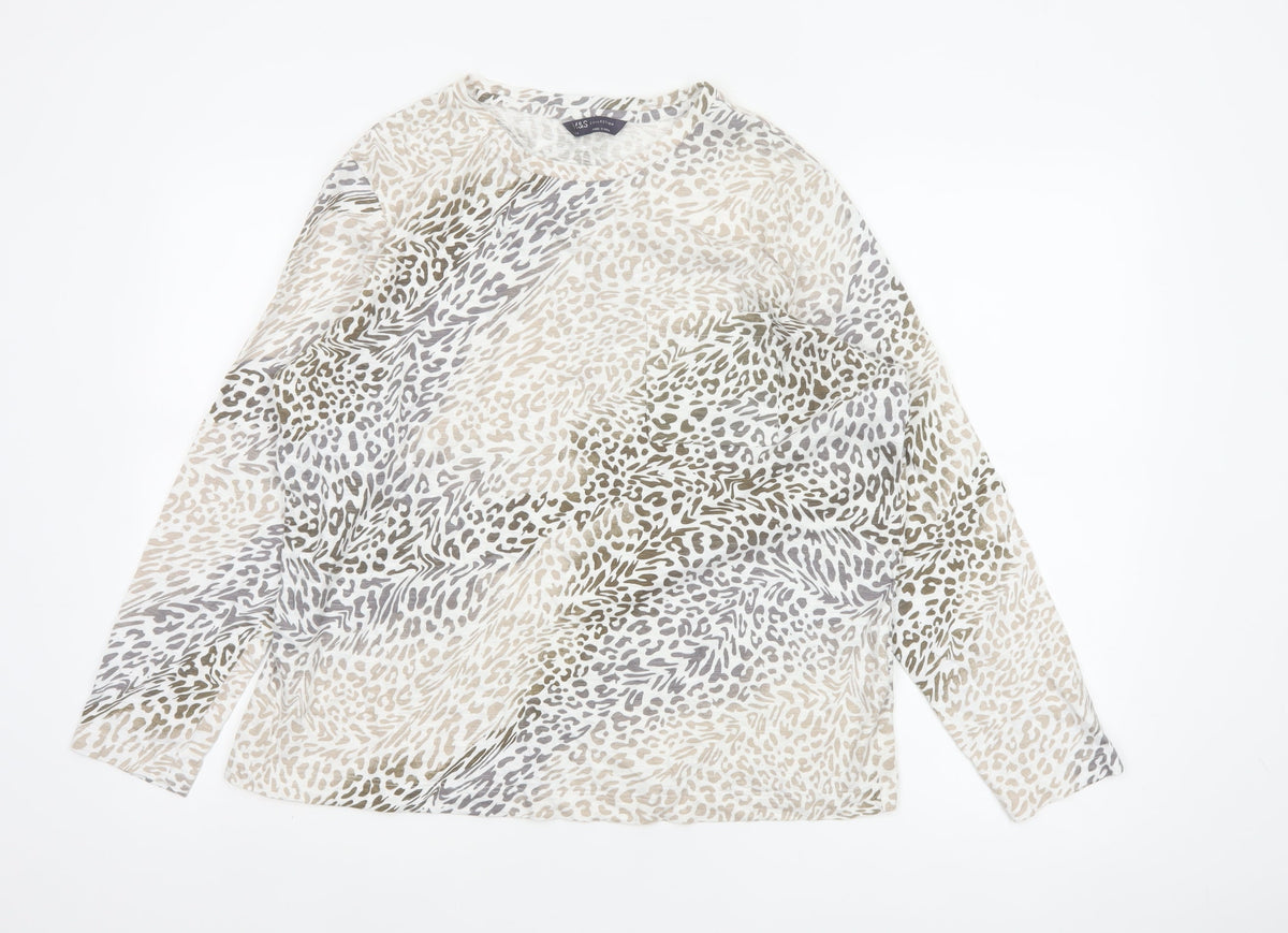 Marks and Spencer Women Beige Leopard Print Jersey Top Size 14
