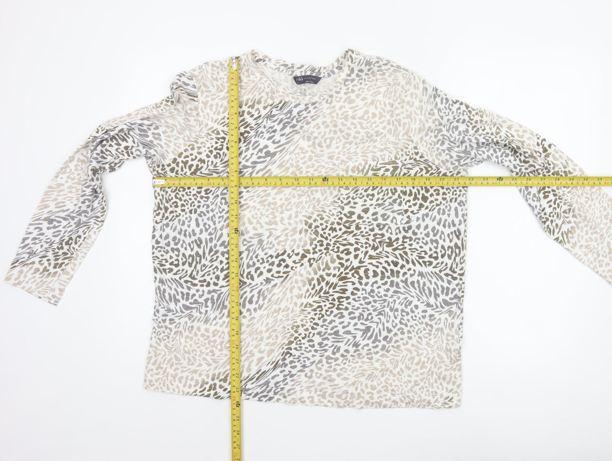Marks and Spencer Women Beige Leopard Print Jersey Top Size 14
