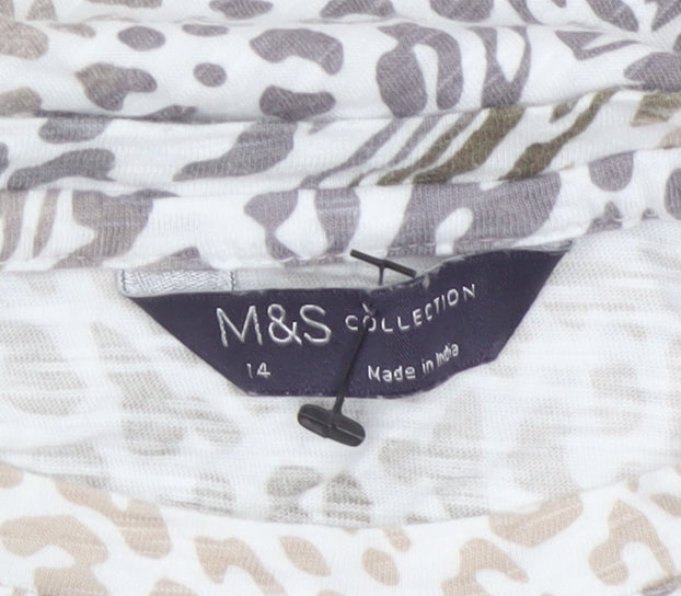 Marks and Spencer Women Beige Leopard Print Jersey Top Size 14