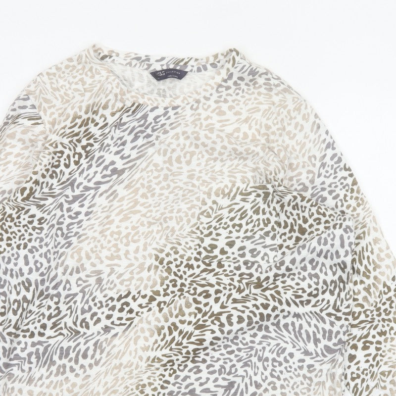 Marks and Spencer Women Beige Leopard Print Jersey Top Size 14