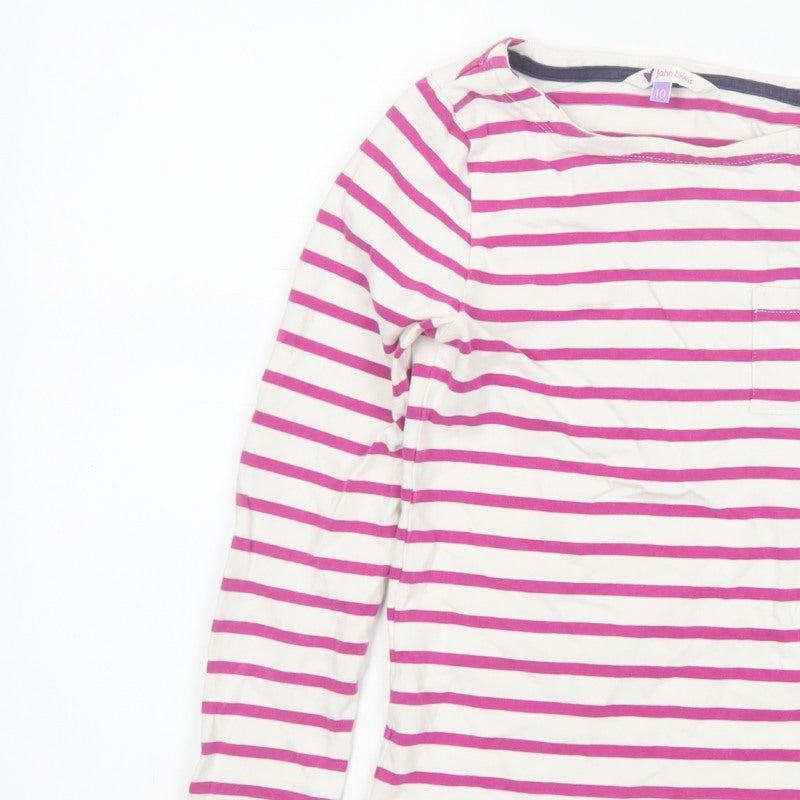 John Lewis Girls White Pink Striped Long Sleeve Pocket T-Shirt Age 10