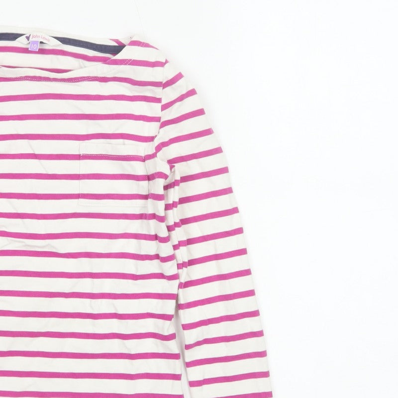 John Lewis Girls White Pink Striped Long Sleeve Pocket T-Shirt Age 10