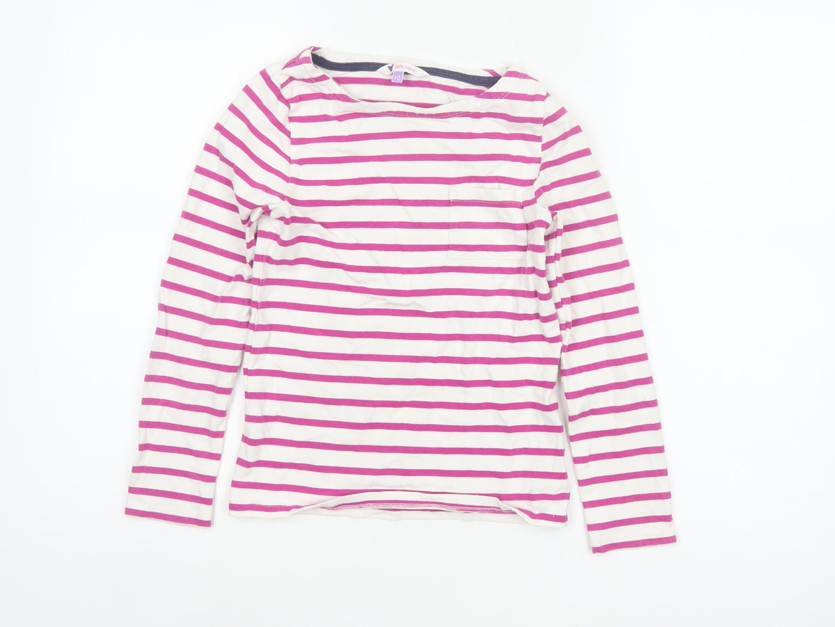 John Lewis Girls White Pink Striped Long Sleeve Pocket T-Shirt Age 10