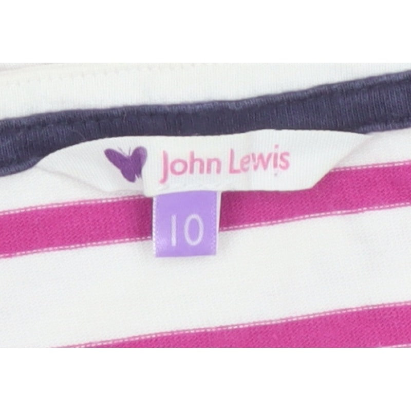John Lewis Girls White Pink Striped Long Sleeve Pocket T-Shirt Age 10