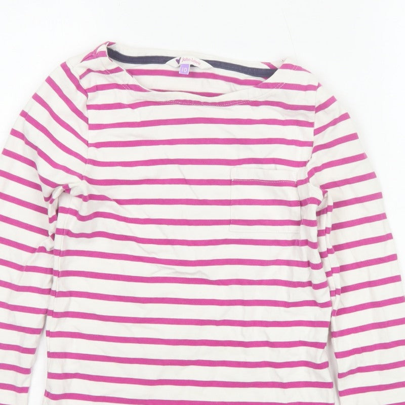 John Lewis Girls White Pink Striped Long Sleeve Pocket T-Shirt Age 10
