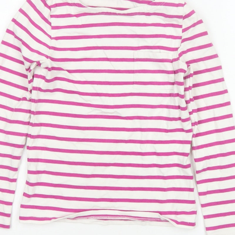 John Lewis Girls White Pink Striped Long Sleeve Pocket T-Shirt Age 10