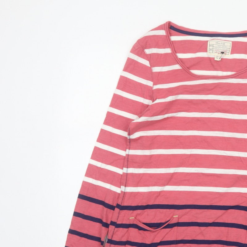 White Stuff Women Pink Stripe Cotton Jersey Long Sleeve Top UK 10