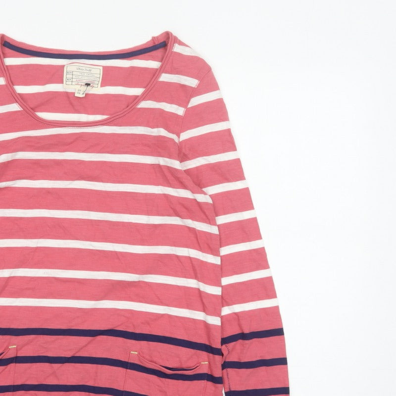 White Stuff Women Pink Stripe Cotton Jersey Long Sleeve Top UK 10