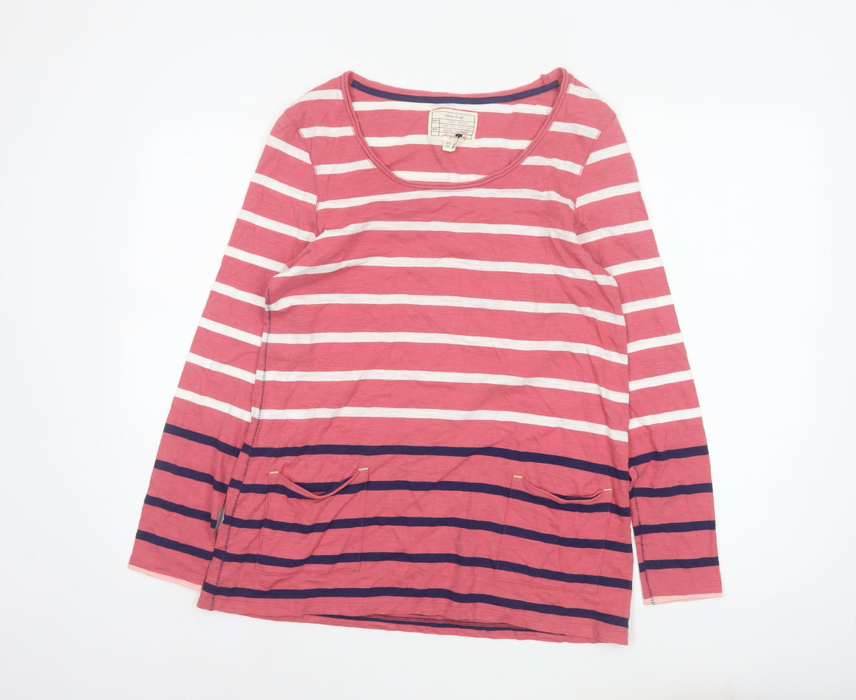White Stuff Women Pink Stripe Cotton Jersey Long Sleeve Top UK 10