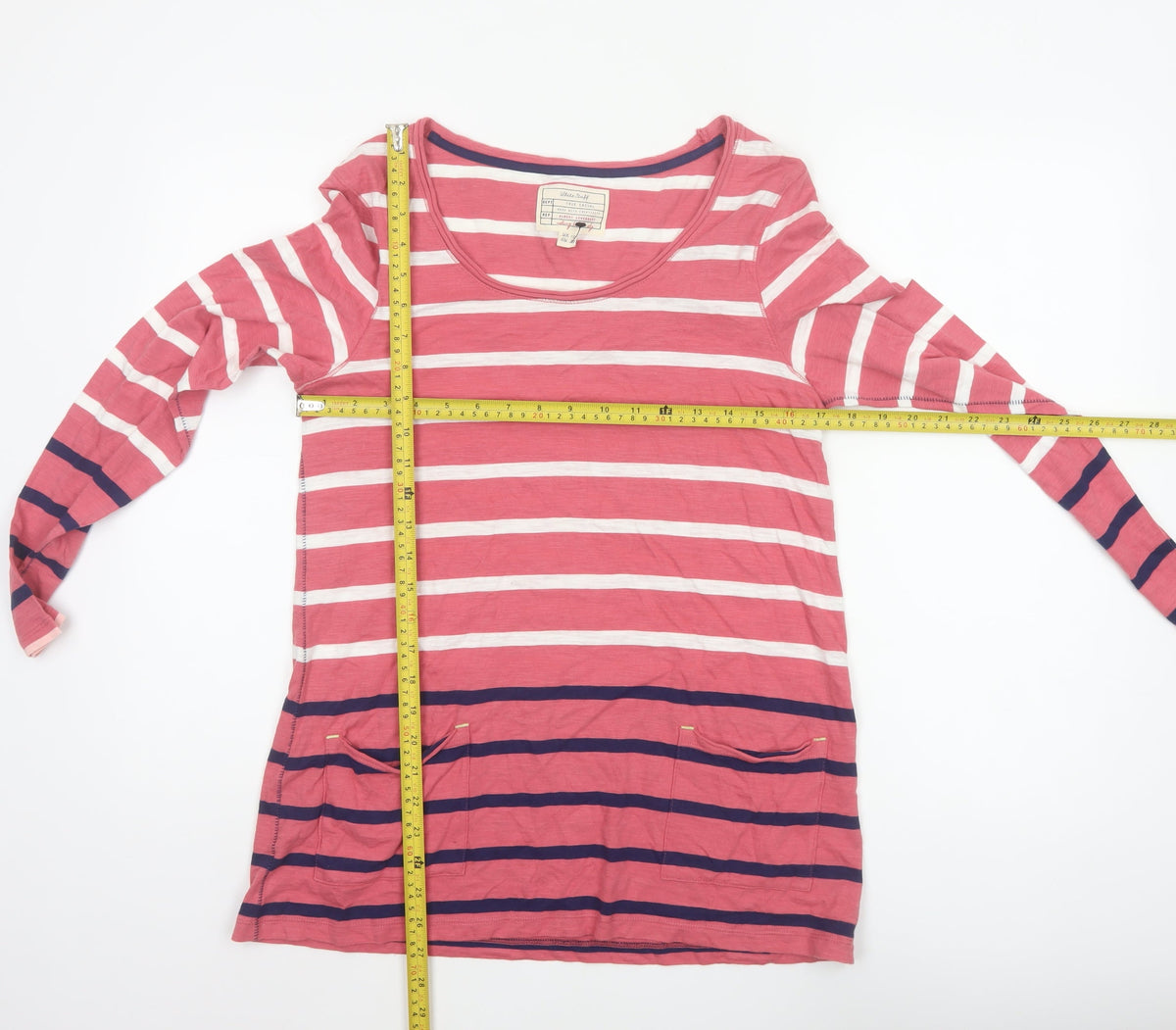 White Stuff Women Pink Stripe Cotton Jersey Long Sleeve Top UK 10