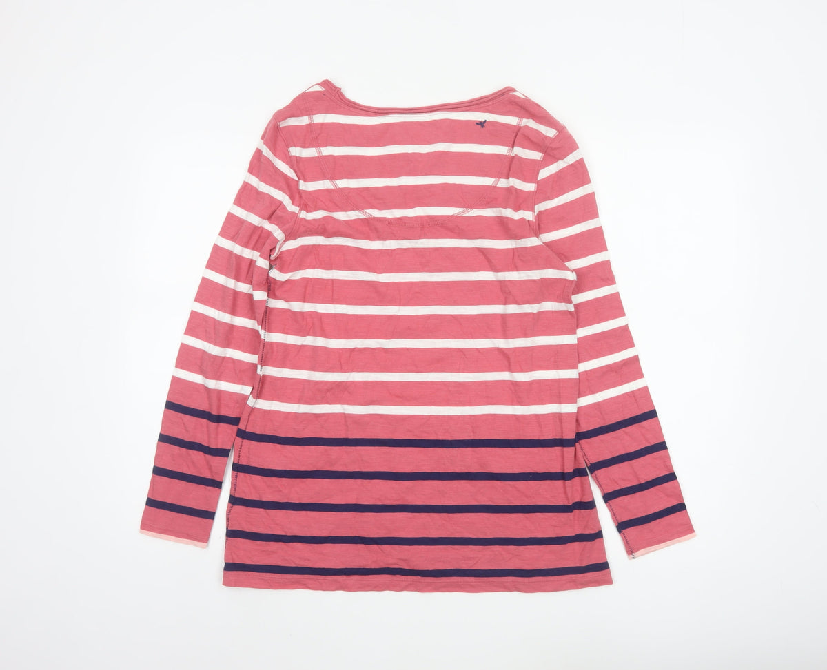 White Stuff Women Pink Stripe Cotton Jersey Long Sleeve Top UK 10