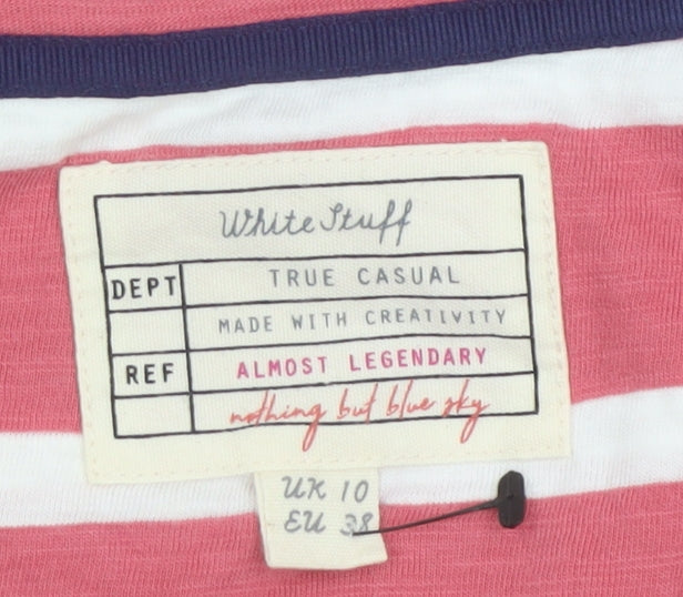 White Stuff Women Pink Stripe Cotton Jersey Long Sleeve Top UK 10