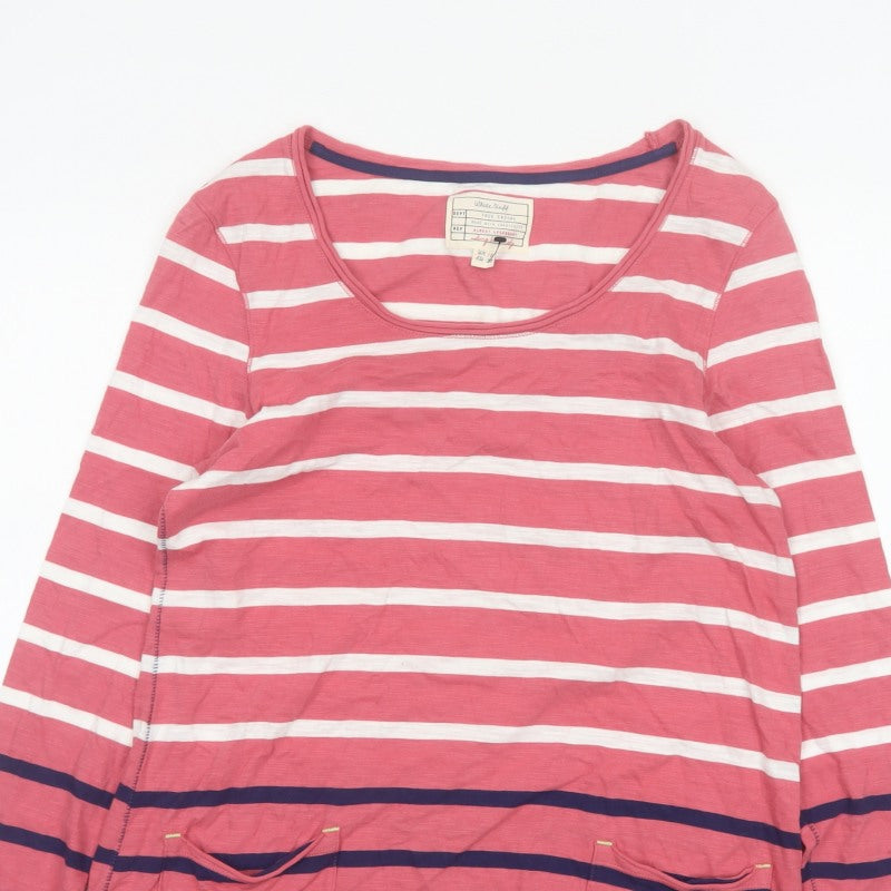 White Stuff Women Pink Stripe Cotton Jersey Long Sleeve Top UK 10