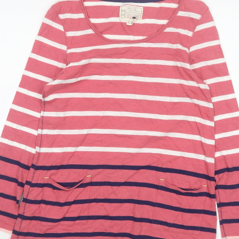 White Stuff Women Pink Stripe Cotton Jersey Long Sleeve Top UK 10