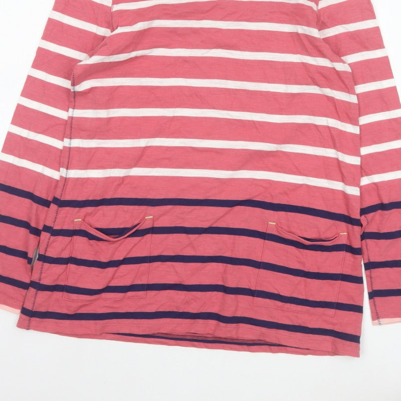 White Stuff Women Pink Stripe Cotton Jersey Long Sleeve Top UK 10