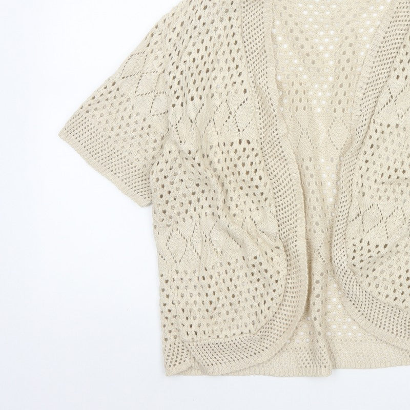 Chic Women Ivory M Open Knit Crochet Short Sleeve Cardigan
