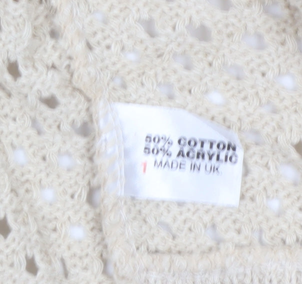 Chic Women Ivory M Open Knit Crochet Short Sleeve Cardigan
