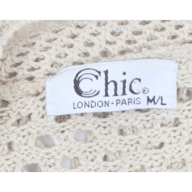 Chic Women Ivory M Open Knit Crochet Short Sleeve Cardigan