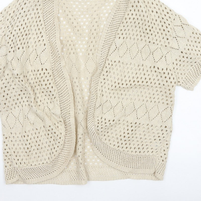 Chic Women Ivory M Open Knit Crochet Short Sleeve Cardigan